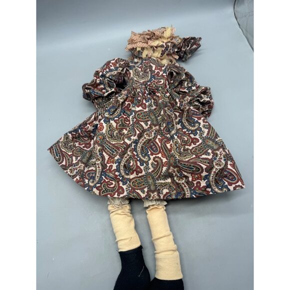 Vintage Handmade Rag Doll Paisley Dress & bow ribbon 25" brown READ - Picture 6 of 9